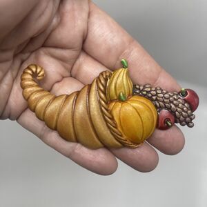 Vintage Tona Signed Fall Cornucopia Brooch